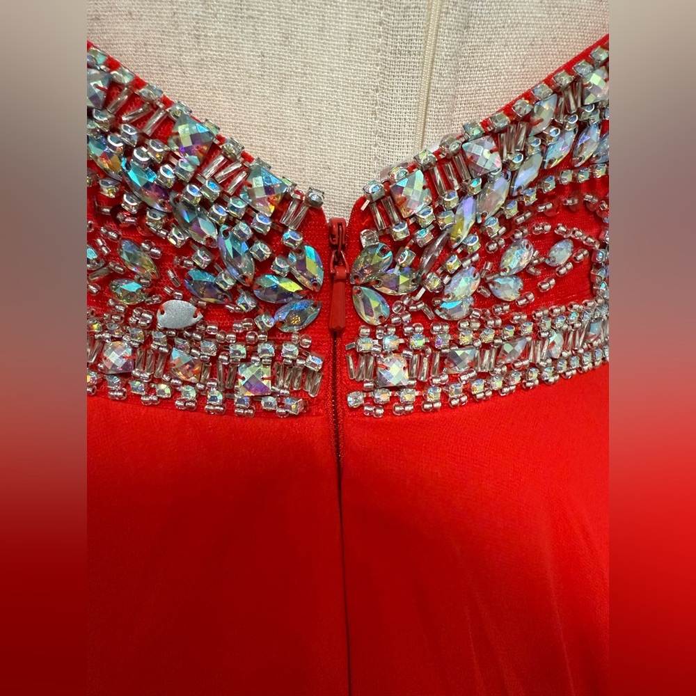 NWT Tiffany Designs red strapless prom dress - Picture 6 of 16